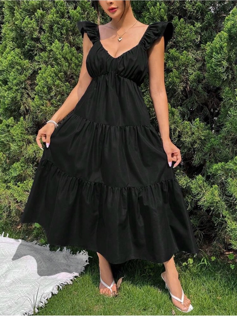 Black Ruffle Tiered Maxi Dress